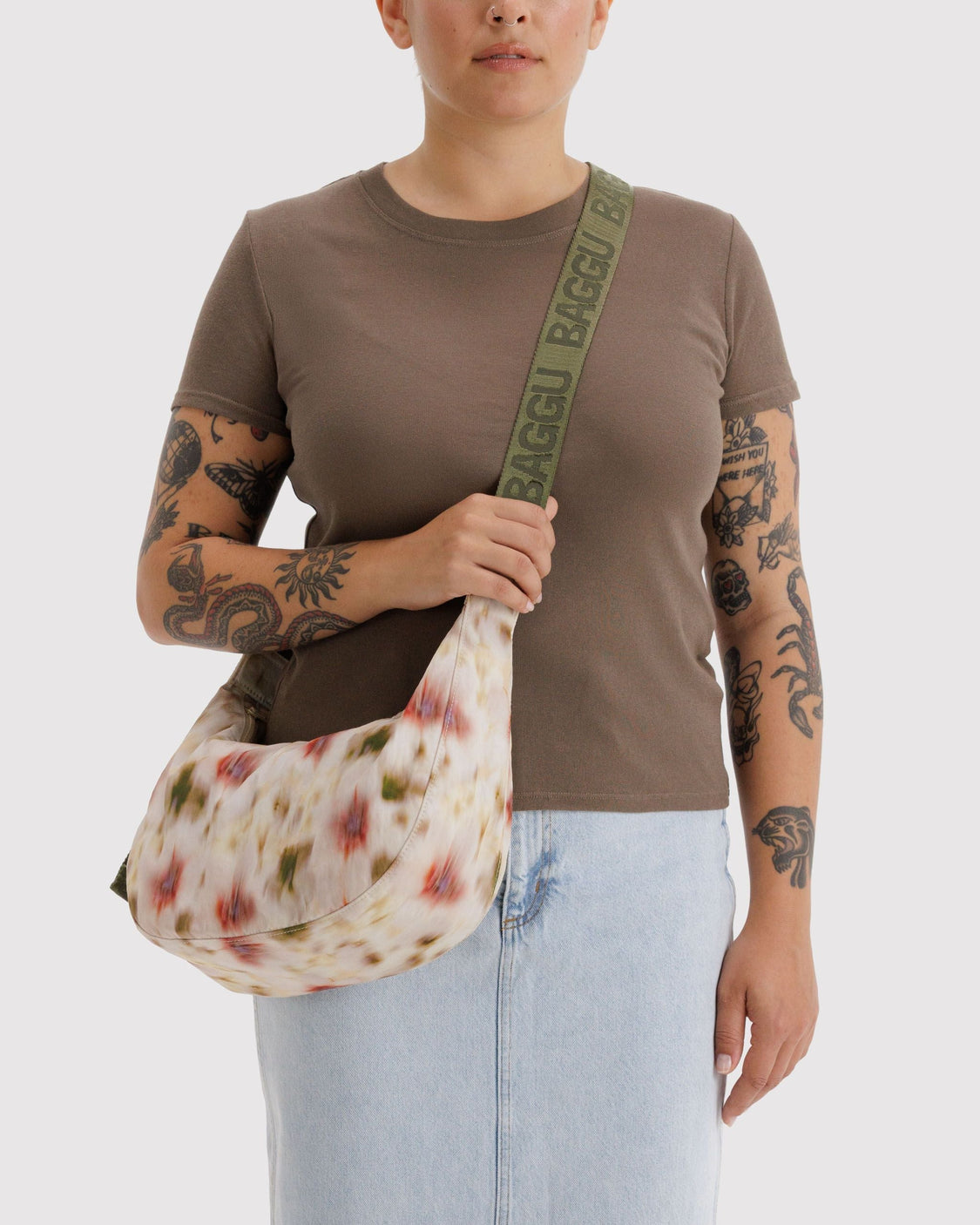 Medium Nylon Crescent Bag - Abstract Floral - Essential Style