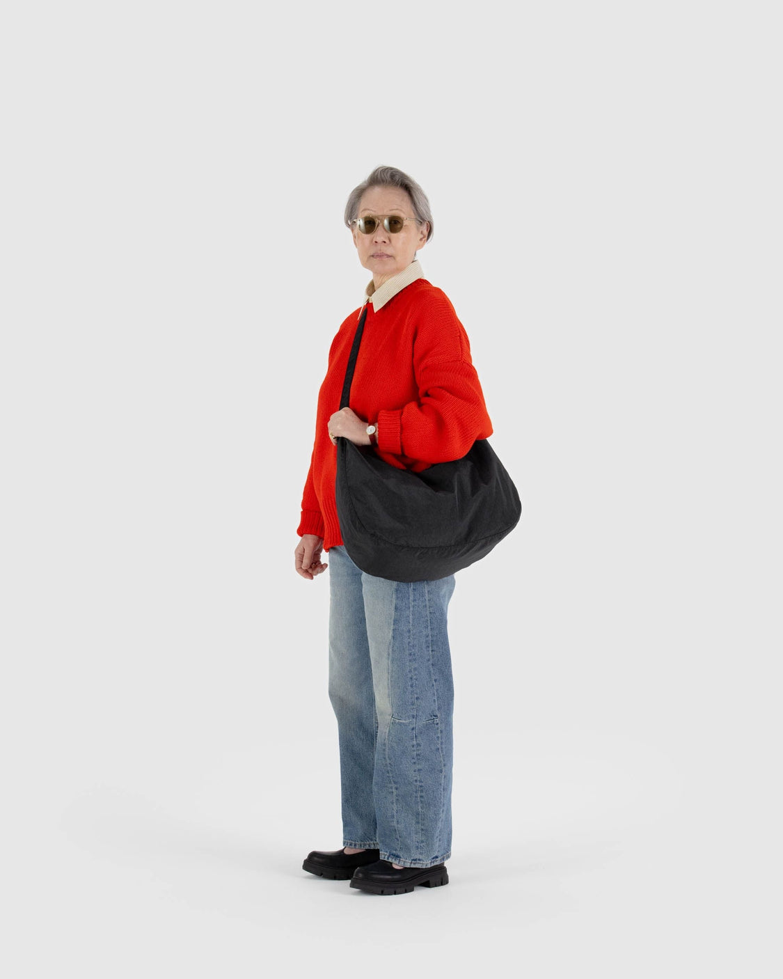 Large Nylon Crescent Bag - Black - Bright Everyday Bag